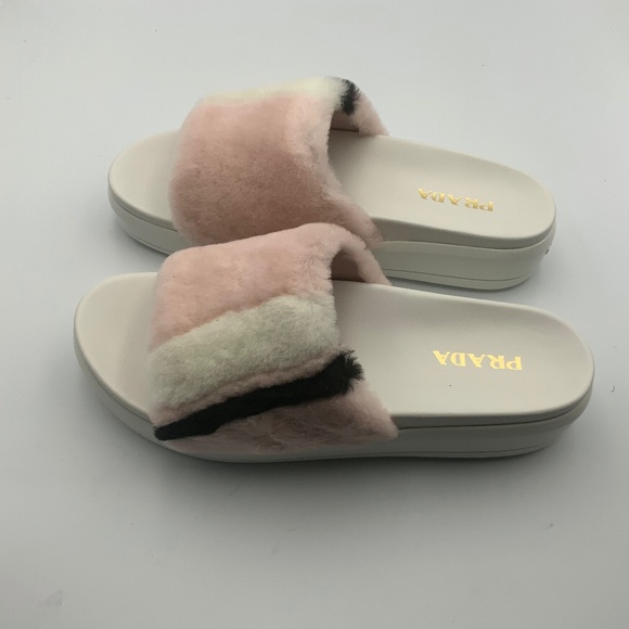 PRADA LOGO  “ORCHIDEA“ REAL FUR SLIPPERS - Picture 1 of 7